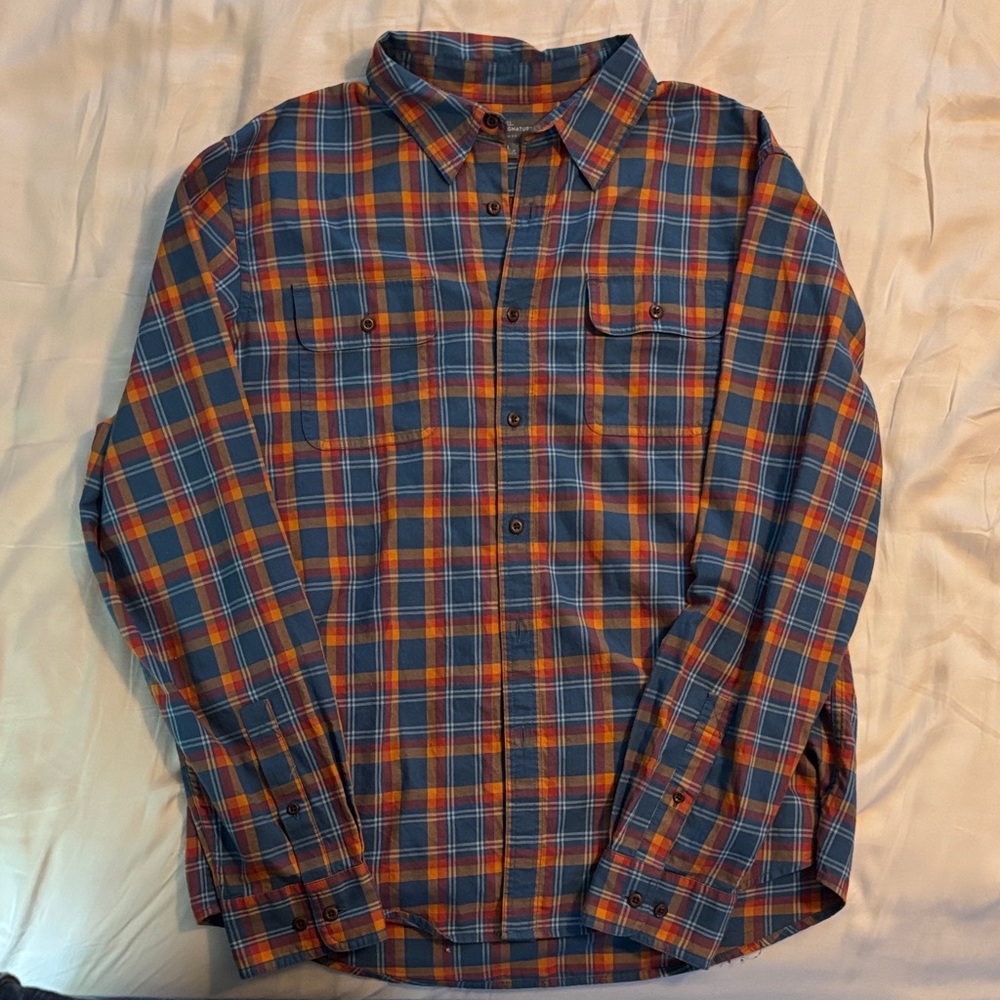 L.L. Bean Men's Casual Plaid Shirt - Blue and Orange